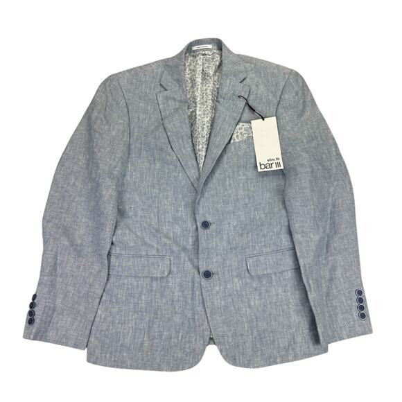 Bar III Mens Slim Fit 100% Linen Solid Suit Jacket Blue 36S